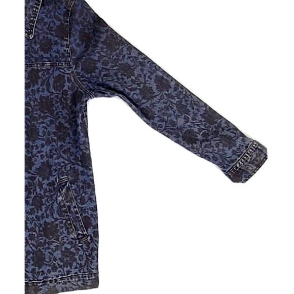 NADIA Blue Jean Jacket With Black Floral Design Button Up Size Large Made in USA - Picture 4 of 11